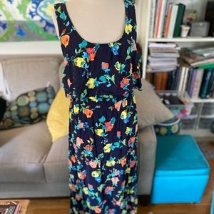 Merona Floral Maxi Dress XL Navy Soft Rayon VGUC
